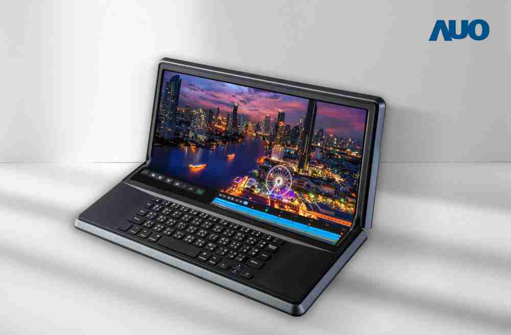 开云电子14.6吋Micro LED折迭显示屏幕，，搭配半径4mm的弯折绞炼，，，，以及高画素、、高亮度、、高对比度的显示技术特点，，，，即便在大视角下仍保有绝佳色相与亮度